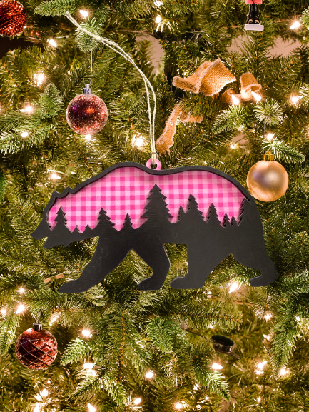 Pink Plaid Bear Ornament