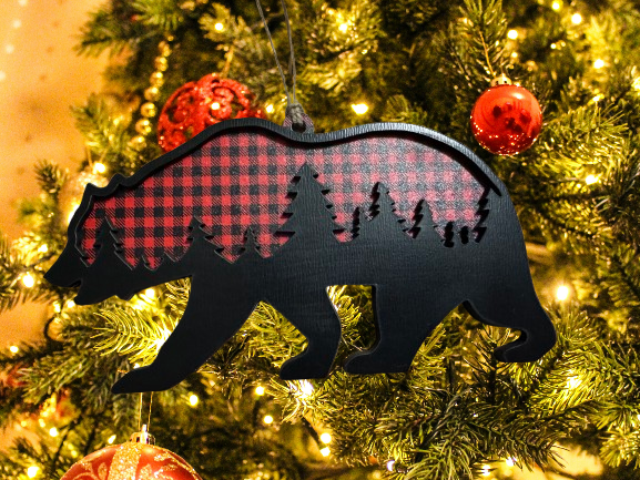 Red Buffalo Plaid Bear Ornament