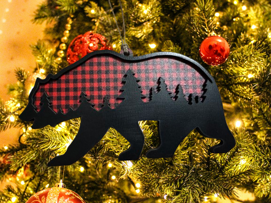 Red Buffalo Plaid Bear Ornament